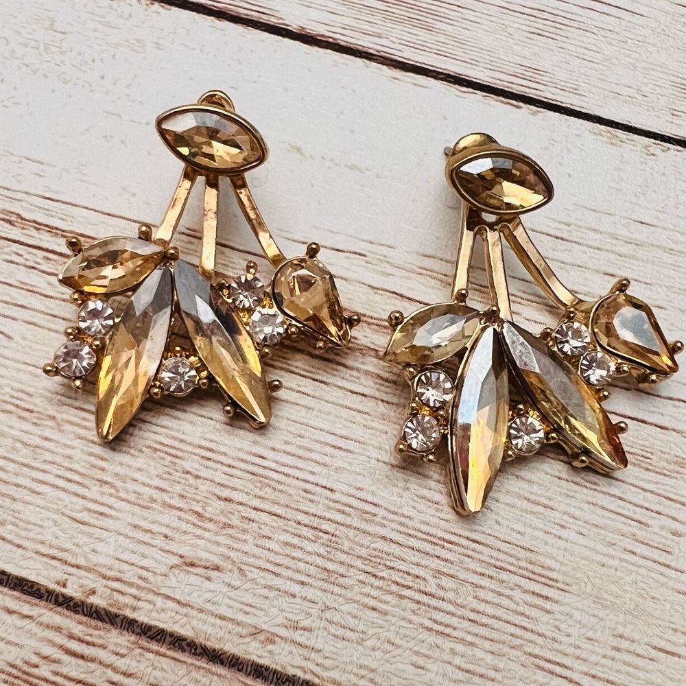 Crystal and gold statement earrings NWOT - Picture 4 of 5